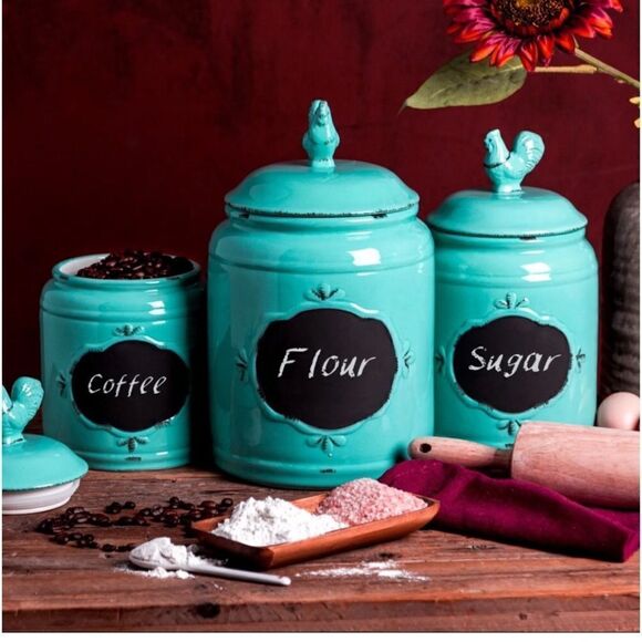 Ceramic Farmhouse chalkboard canister set. - Picture 3 of 4